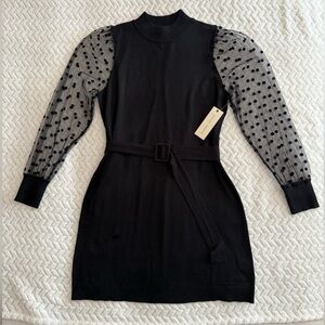 Black Dress with Sheer Polka Dot Sleeves